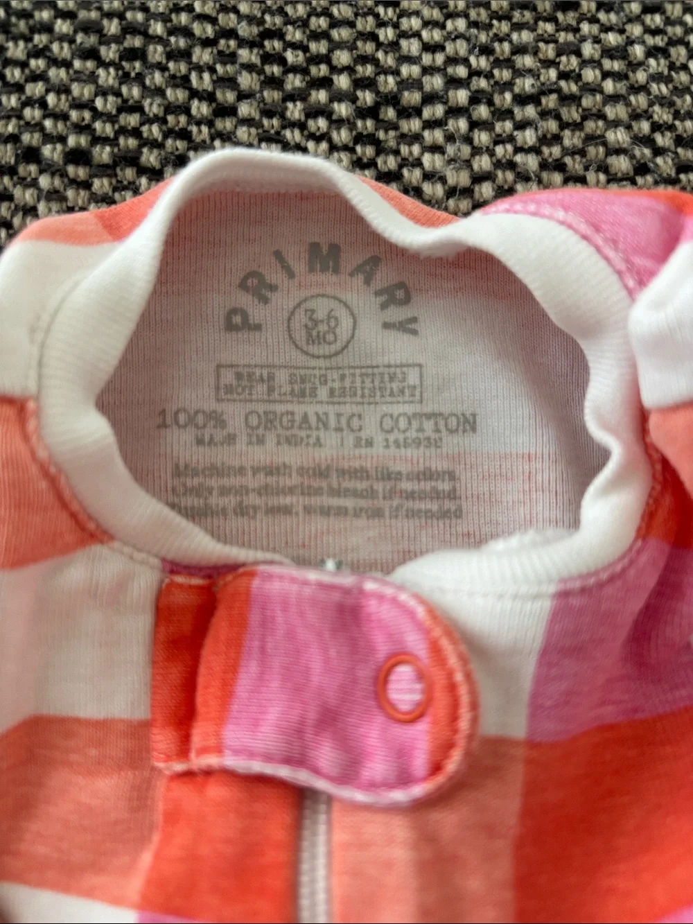 Primary Pink and Orange Gingham Zip-Up One-Piece Footie